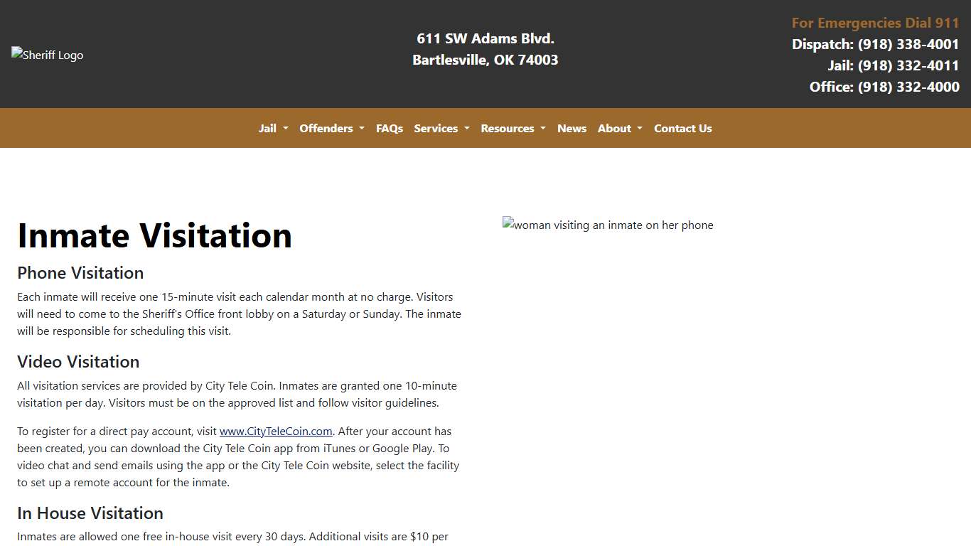 Inmate Visitation Washington County Sheriff's Office Oklahoma